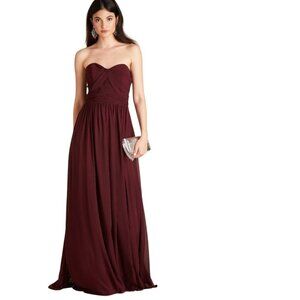 Birdy Grey NWT Grace Dress Chiffon Cabernet Strapless Flowy Slit Sash Size M